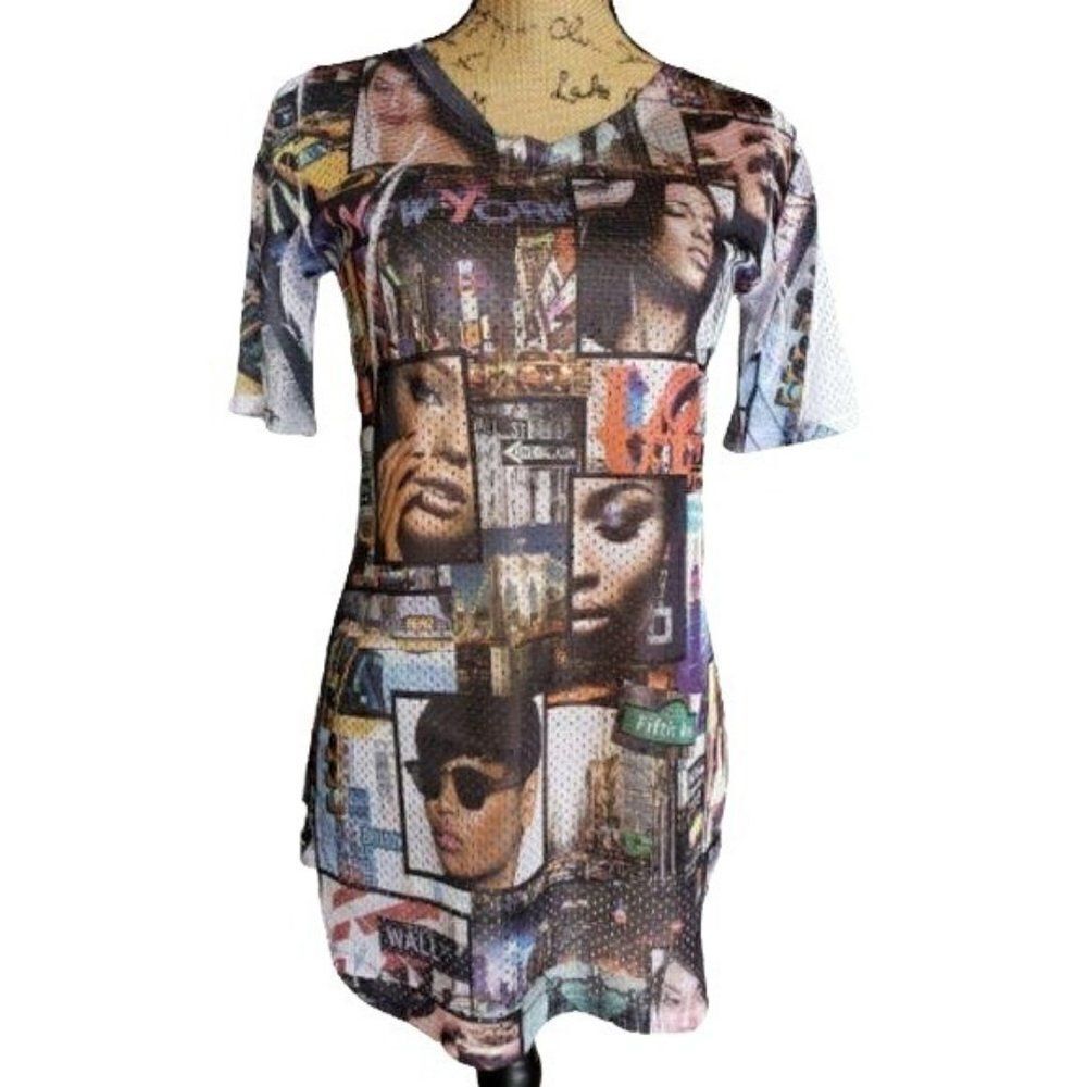 Women's New York Graphic Top Medium  Chic V-neck Urban Jersey NWOT